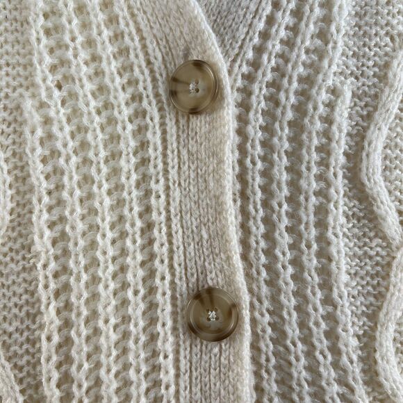 American Eagle Small Cardigan Sweater Cable Knit Oversized V-Neck Wool Cream - Picture 4 of 12